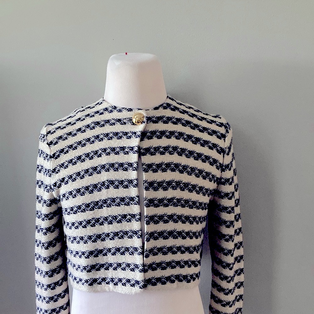 St. John Marie Gray Striped Black and White Cropped Jacket